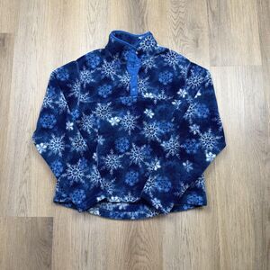 L.L. Bean Fleece Jacket Womens Small Blue Snowflake Snap Pullover Ski Winter